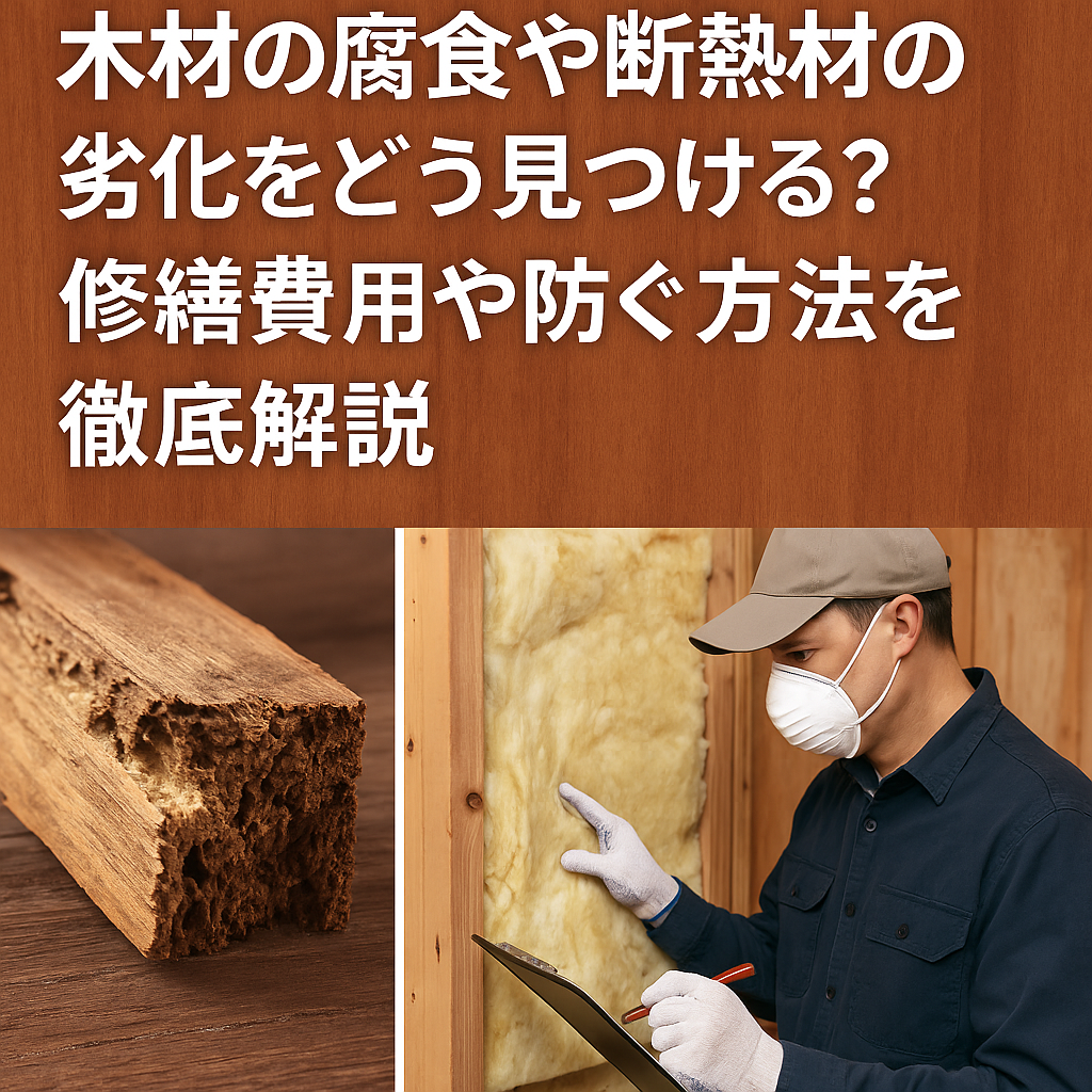 木材の腐食と断熱材の劣化を点検する様子